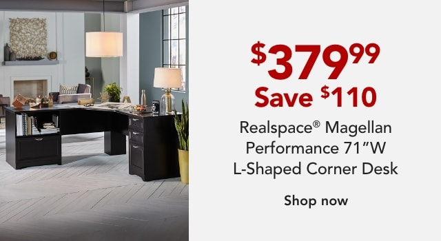 Realspace® Magellan Performance 71"W L-Shaped Corner Desk, Cherry