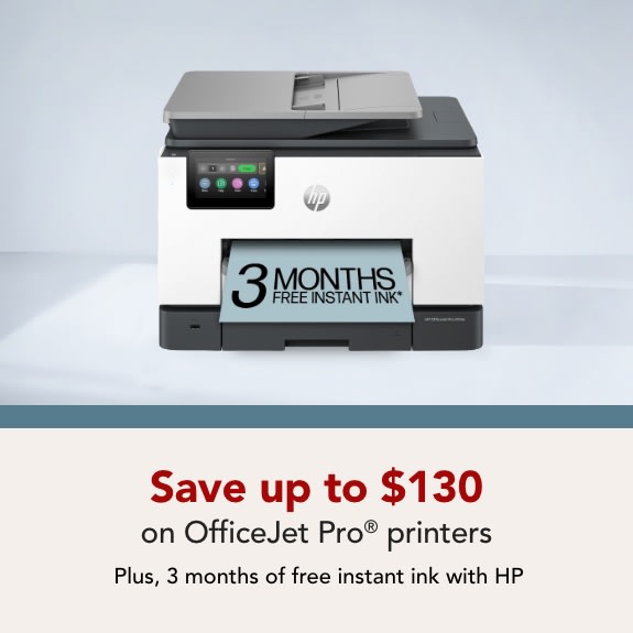 Save up to $130 on OfficeJet Pro Printers, Plus 3 months of free instant ink with HP