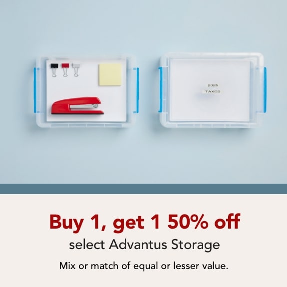 Buy 1 get 1 50% off select Advantus Storage. Mix or match of equal or lesser value. Apply coupon code at checkout:BOGO50STORAGE Expires 3/28/26.