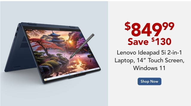 Lenovo Ideapad 5i 2-in-1 Laptop, 14" Touch Screen, AMD Ryzen 5, 16GB Memory, 1TB Solid State Drive, Wi-Fi 7, Windows 11, Cosmic Blue