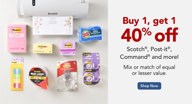 Buy One, Get One 40% off all 3M Products (Scotch, Command, Post-it)