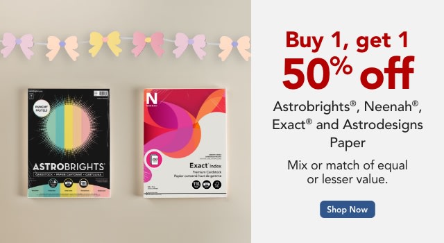 Buy One, Get One 50% off Astrobrights, Neenah, Exact and Astrodesigns paper
