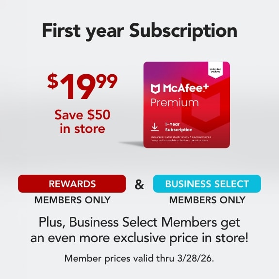 First Yesr Subsciption $19.99 Save $50 in store All-in-one protection with premium device security, scam protection, 24/7 identity monitoring & more.