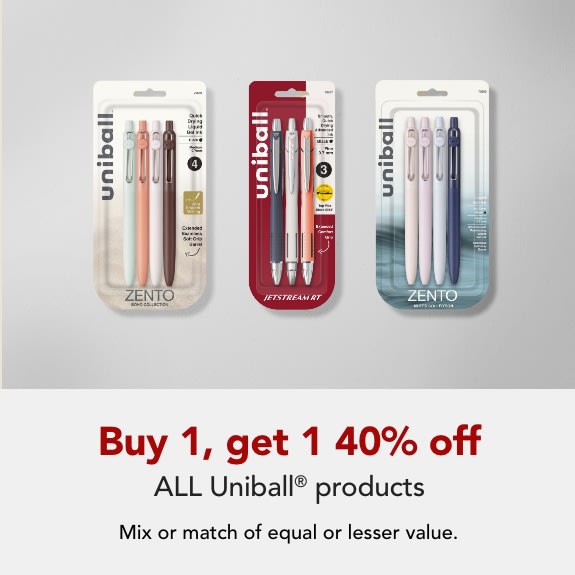 Buy 1 get 1 40% off ALL uniball produucts.