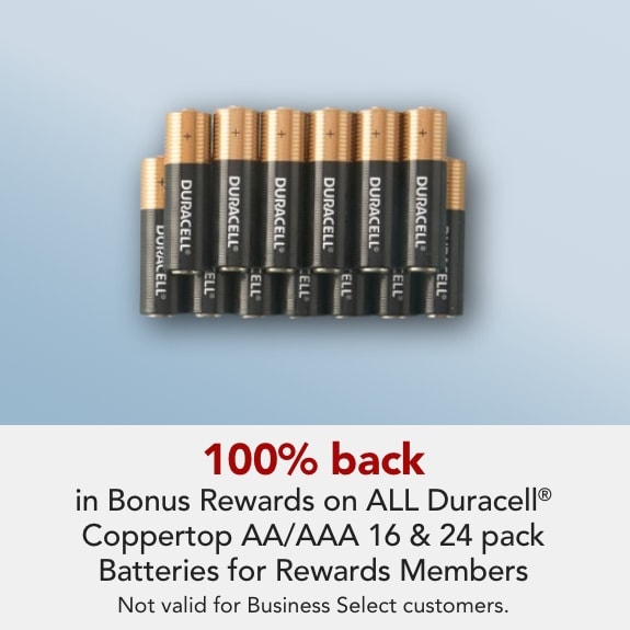 Rewards Members get 100% back in Bonus Rewards on select Duracell Coppertop AA/AAA 16 & 24 packs.