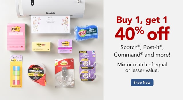 Buy One, Get One 40% off all 3M Products (Scotch, Command, Post-it)