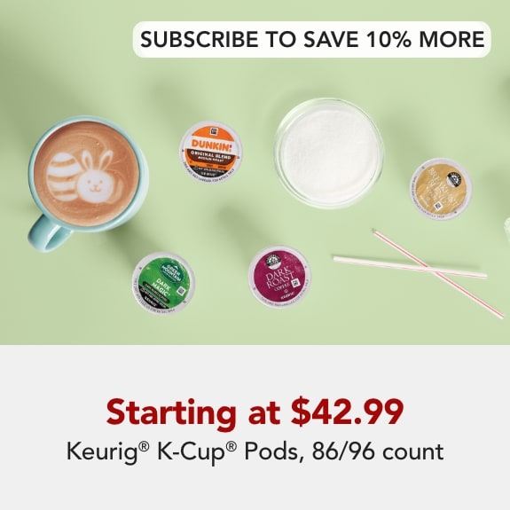Keurig 88/96 count k-cup pods starting at $42.99. PLUS subrscibe and save 10%