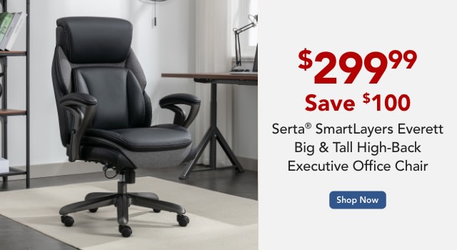 Serta® SmartLayers Everett Big & Tall Ergonomic Vegan Leather High-Back Executive Office Chair, Black/Dark Gray, BIFMA Compliant