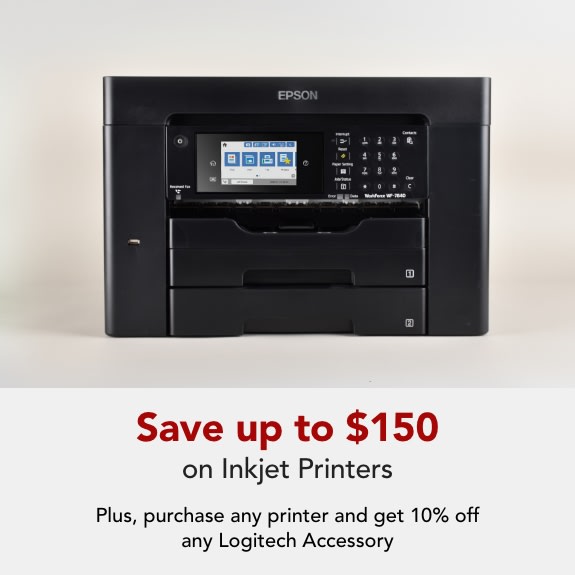 Save up to $150 on ALL InkJet Printers, PLUS Purchase any printer and get 10% off of any Logitech Accessory. Apply coupon code at checkout: LOGI10. Coupon expires 6/27/26.