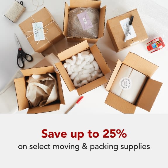 Save up to 25%  on select moving & packing supplies