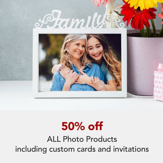 50% off ALL Photo products. Including custom cards and invitations