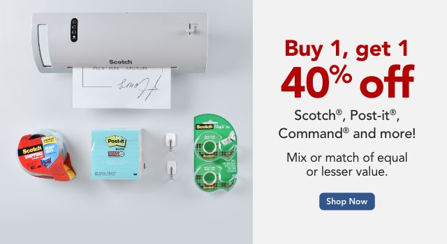 Buy One, Get One 40% off all 3M Products (Scotch, Command, Post-it)