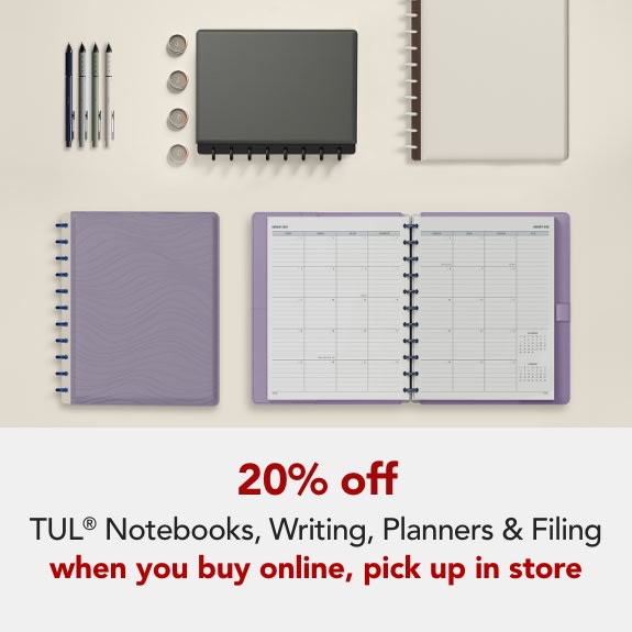 20% off TUL Notebooks, Planners, Writing & Filing when you buy online, pick up in store. Valid through 6/27/26.