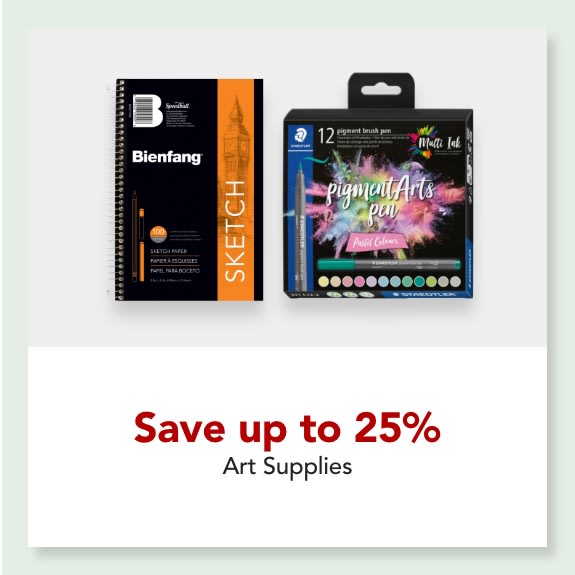 Save up to 25% off Art Supplies