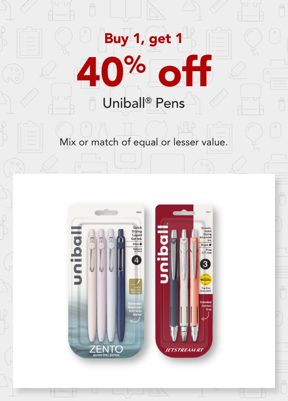 Buy 1 get 1 40% off uniball Pens