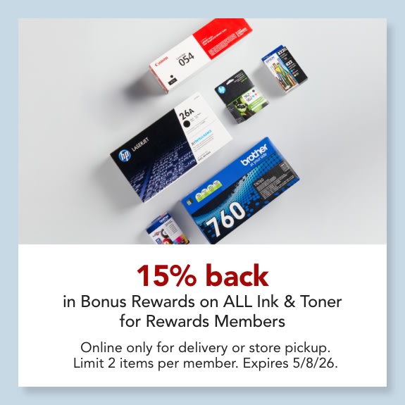 Rewards Members get 15% Back in Bonus Rewards on ALL Ink and Toner