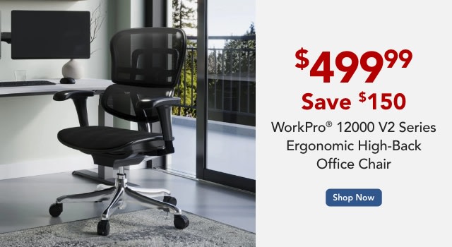 WorkPro® 12000 V2 Series Ergonomic Mesh/Fabric High-Back Office Chair, Black/Black, BIFMA Compliant, ERGOFIT2