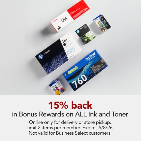 Rewards Members get 15% Back in Bonus Rewards on ALL Ink and Toner.