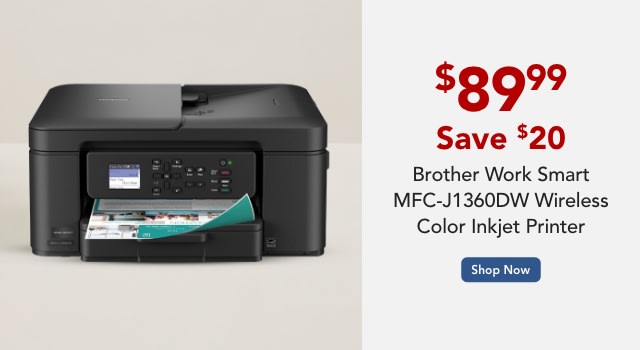 Brother Work Smart MFC-J1360DW Wireless Color Inkjet Printer, All-In-One Print/Scan/Copy