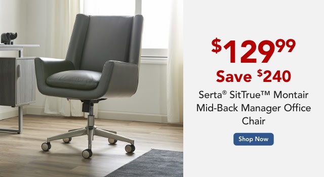 Serta® SitTrue™ Montair Faux Leather Mid-Back Manager Office Chair, Gray