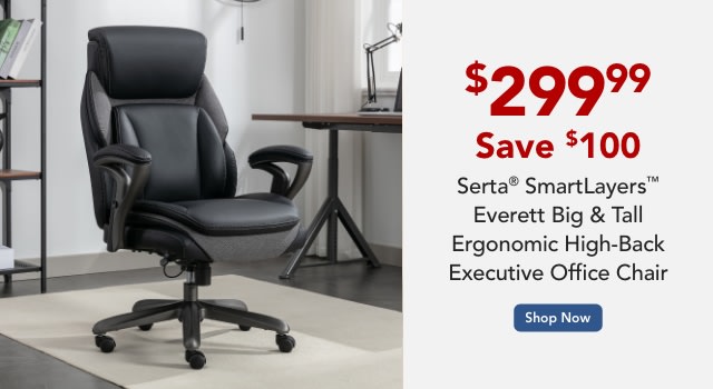Serta® SmartLayers™ Everett Big & Tall Ergonomic Vegan Leather High-Back Executive Office Chair, Black/Dark Gray