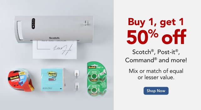 Buy One, Get One 50% off all 3M Products (Scotch, Command, Post-it)