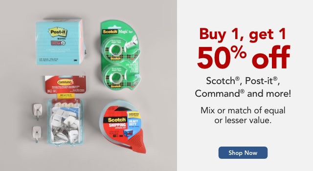 Buy One, Get One 50% off all 3M Products (Scotch, Command, Post-it)