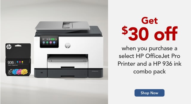 Get $30 off when you purchase a select HP OfficeJet Pro Printer and a HP 936 ink combo pack