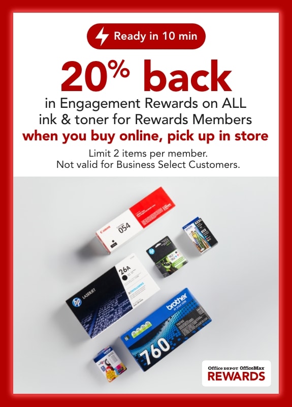 Rewards Members get 20% back in Bonus Rewards on ALL Ink & Toner when you buy online, pick up in store.