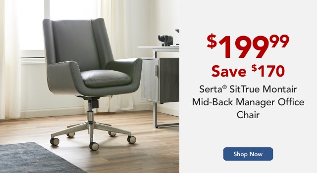 Serta® SitTrue Montair Faux Leather Mid-Back Manager Office Chair, Gray