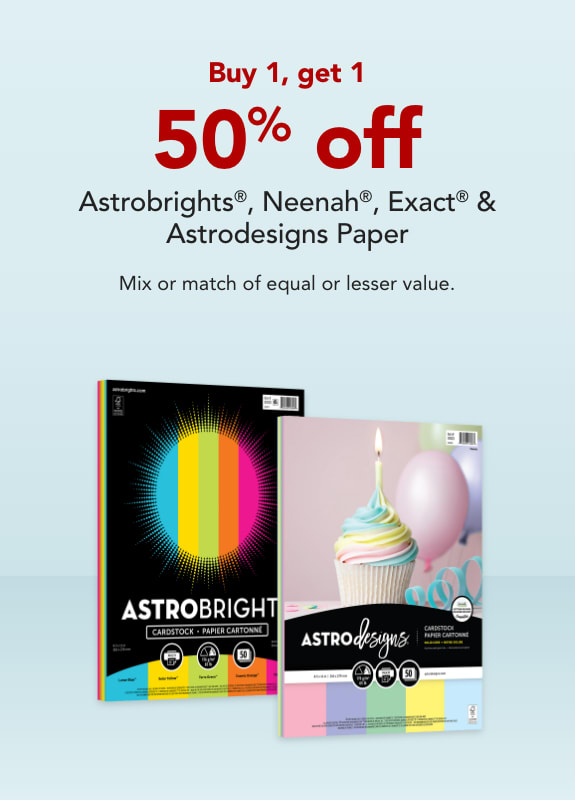 Buy 1 get 1 50% off Astrobrights, Neenah, Exact and Astrodesigns Paper