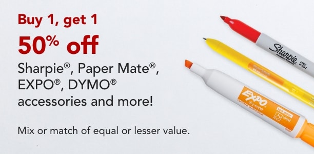 Buy 1 Get 1 50% off Sharpie, Papermate, EXPO, Dymo and more!