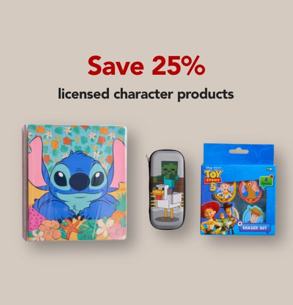 Save 25% licensed character products