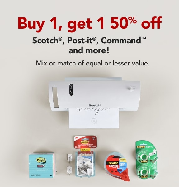 Buy 1 get 1 50% off Scotch, Post-it, Command and more!
