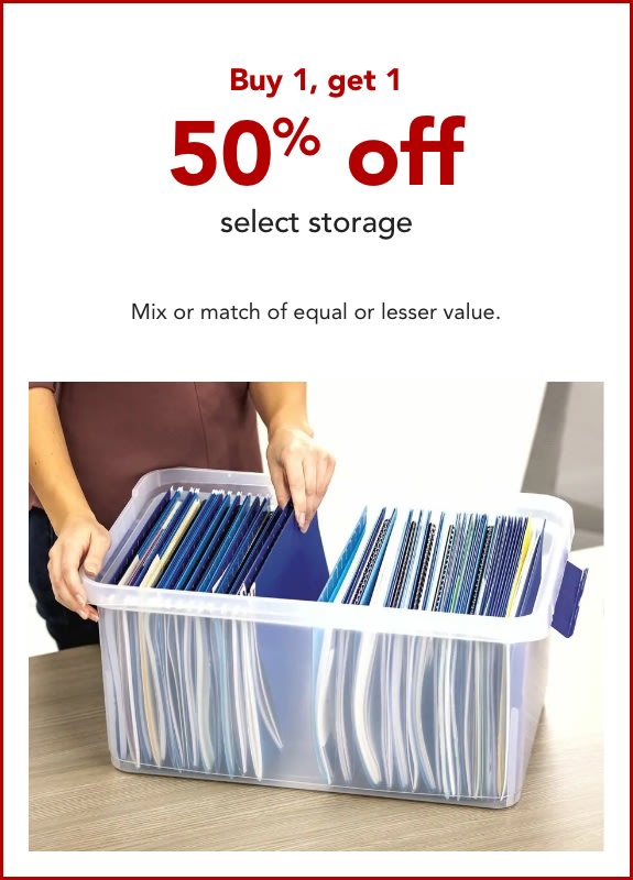 Buy 1, get 1 50% off  select storage.