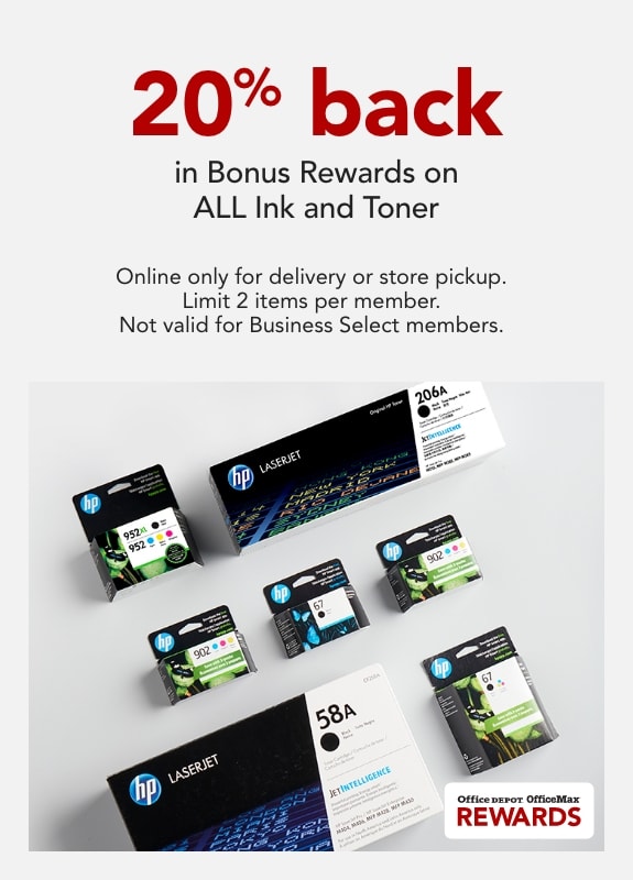 20% Back in Bonus Rewards on all Ink & Toner when you buy online, pick up in store. Limit 2 per member. Not valid for Business Select Members.