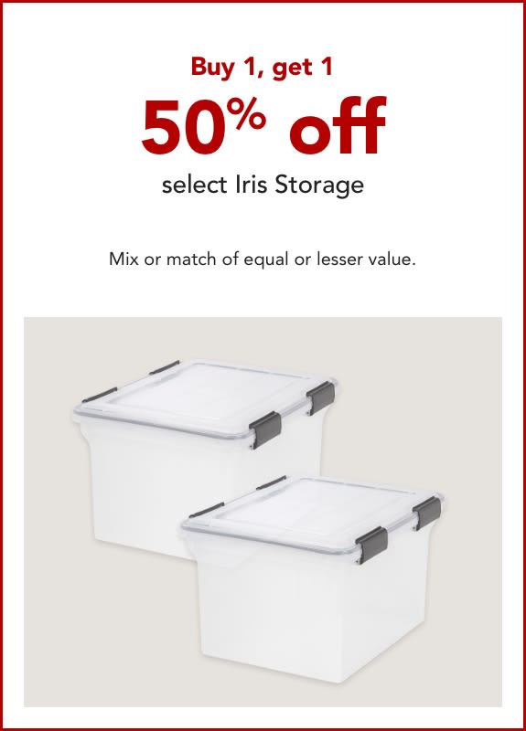 Buy 1, get 1 50% off select Iris Storage.