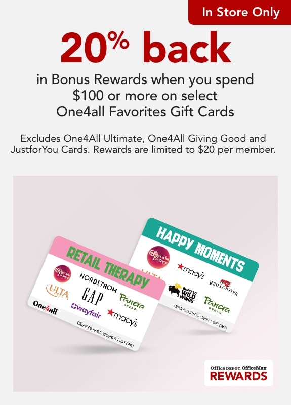 In store only - 20% back  in Bonus Rewards when you spend $100 or more on select One4all Favourites Gift Cards