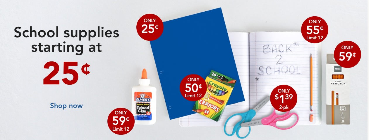 School supplies starting at 25 cents