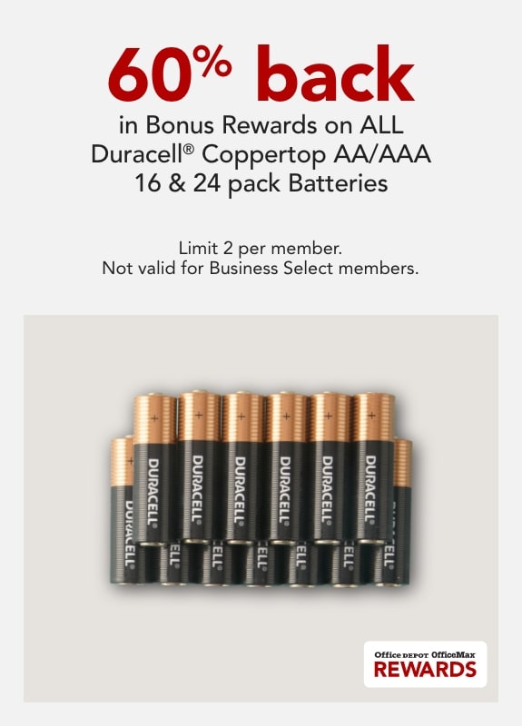 REWARDS MEMBERS ONLY - 60% back in Bonus Rewards on Duracell® Coppertop AA/AAA 16 & 24-Pack Batteries