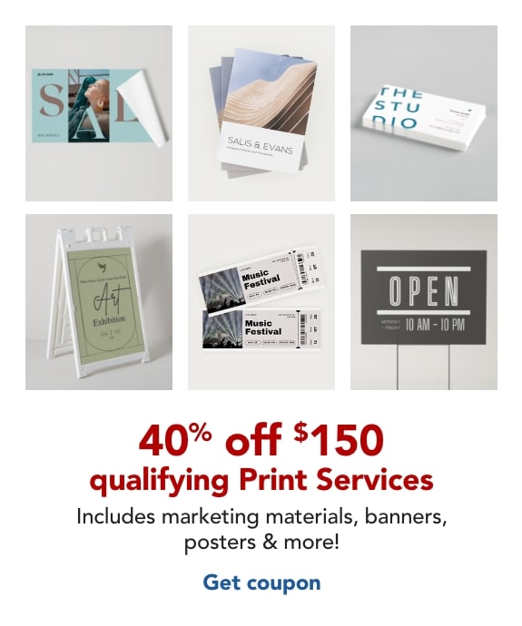 40% off $150 print services