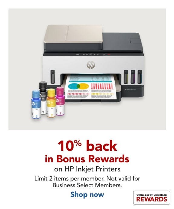 10% back in bonus rewards on HP Inkjet printers