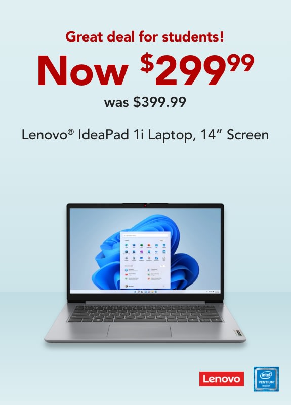 Get this Lenovo® IdeaPad 1i 14 Laptop for $299.99 (regularly $399.99).