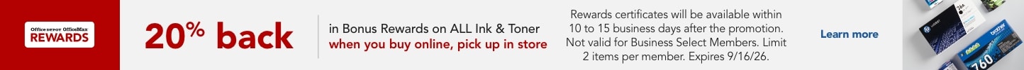 20% back in Engagement Rewards on ALL Ink & Toner when you buy online and pick up in store. 