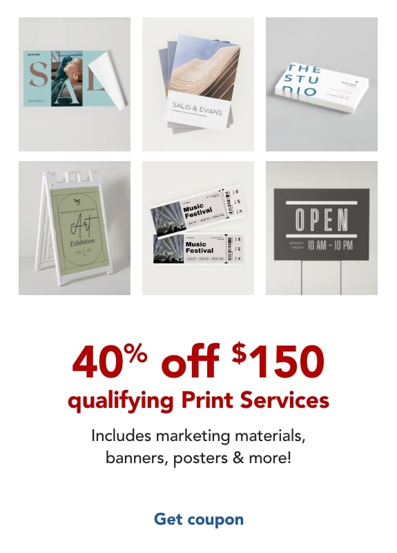 40% off $150 print services