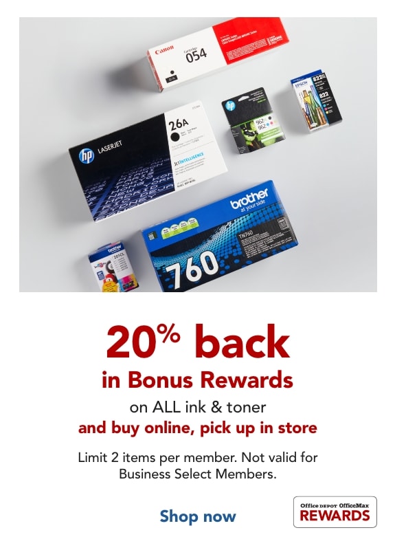 Rewards Members get 20% Back in Bonus Rewards on ALL Ink and Toner.