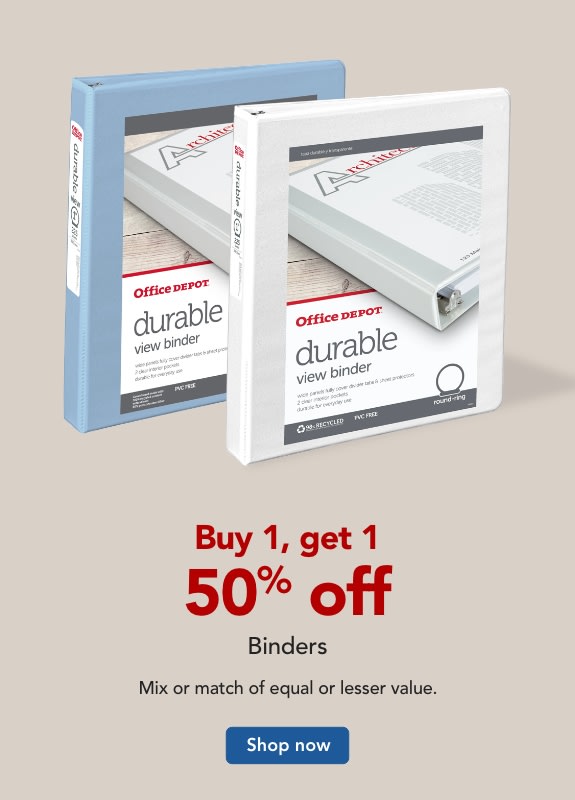 Buy 1, get 1 50% off  Binders.