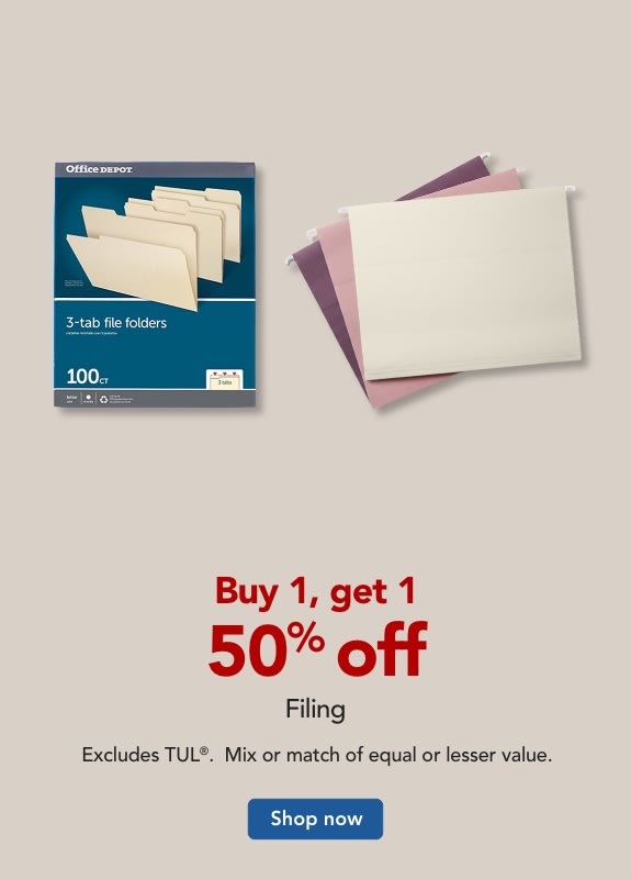 Buy 1, get 1 50% off  Filing