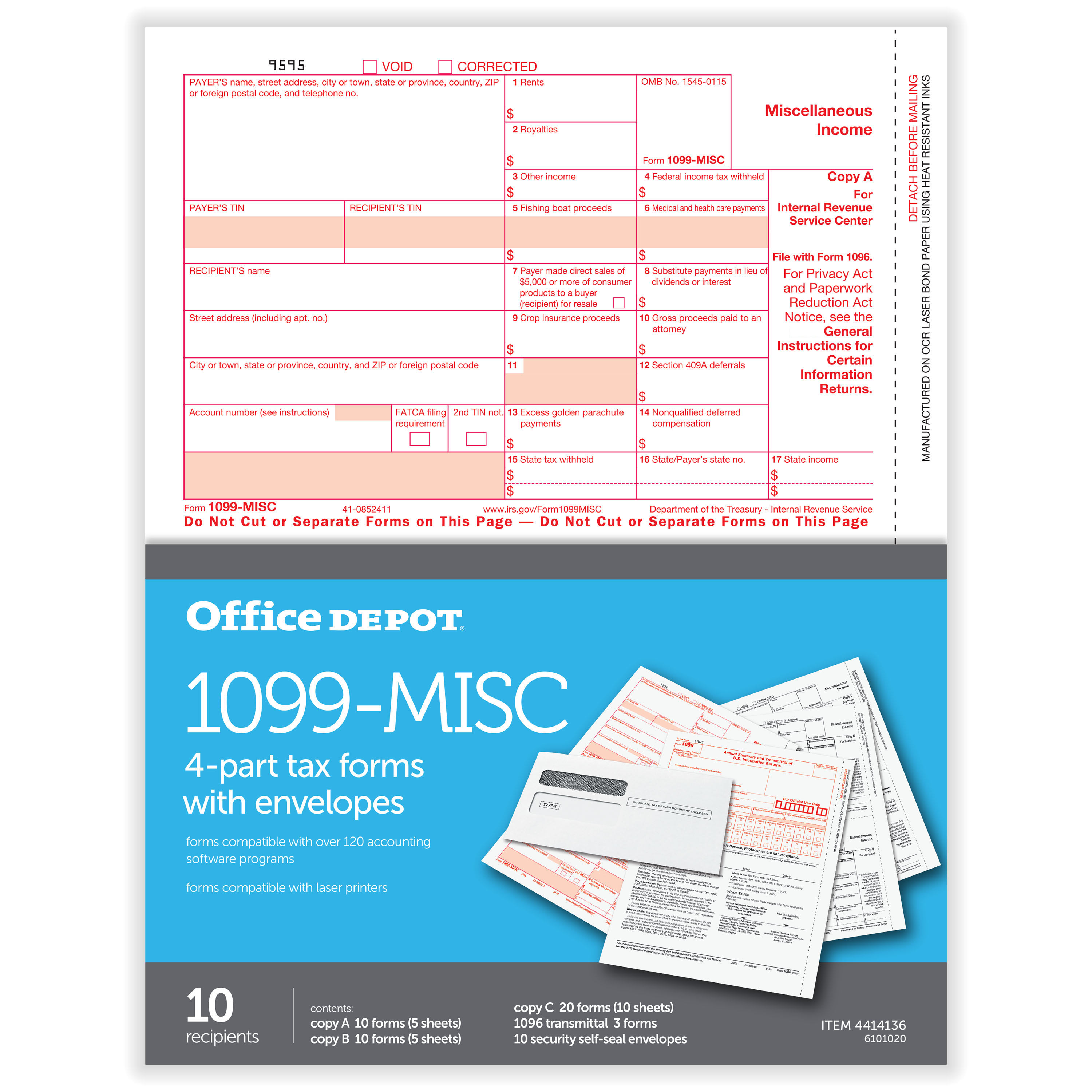 24 Ct Pack Staples 2017 Dot Matrix IRS Tax Form 1099-Misc 5-Part Form Sets USA 