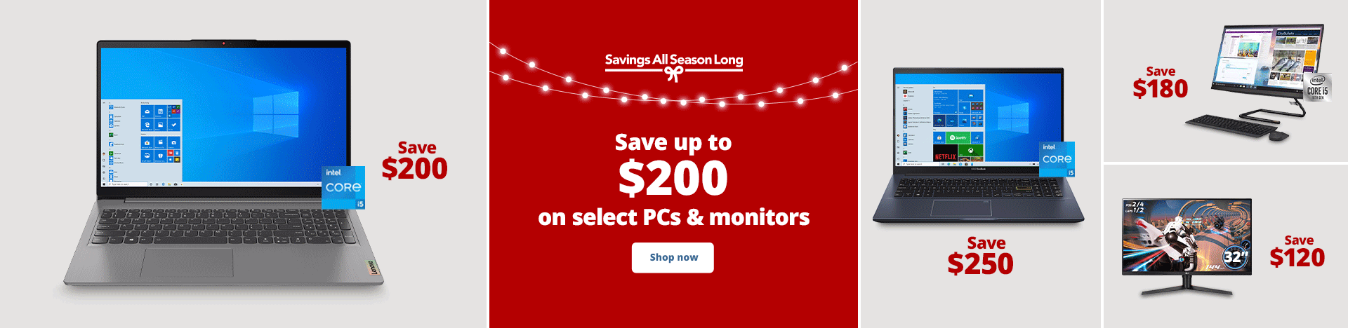 Save up to $200 on select PCs & monitors